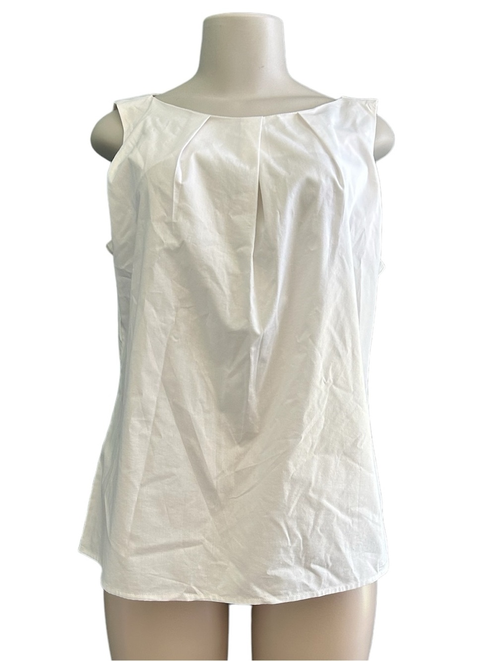 Worthington Crisp White Pleated Classic Sleeveless Top Petite Size Large